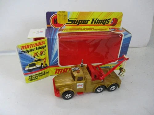 Matchbox Lesney Superkings K-2 Scammell Wrecker- gold, neon red base, boxed