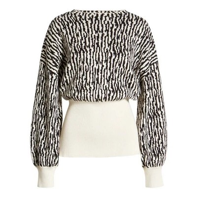 OPEN EDIT Black and Cream Print Sweater Dolman Sleeve Open Back with Tie, XXS