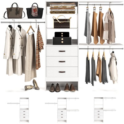 96 Inches Closet System, 8FT Walk In Closet Organizer with 3 Shelving Towers,...