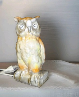 Rare Vintage night light OWL GDR German Democratic Republic, 1960's Porcelain
