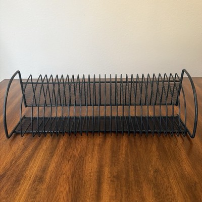 Vintage Black Wire CD Tower Rack Stand Holds 30 CDs 17  Tall Media Storage