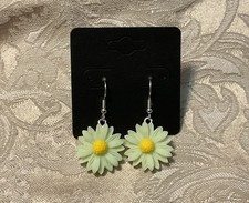 GREEN FLOWER EARRINGS Silver Dangle Earrings, Floral Fashion Festival