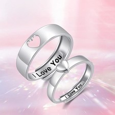 Valentines Day Gift for Couples Women Men I LOVE YOU Heart Rings Set Present UK