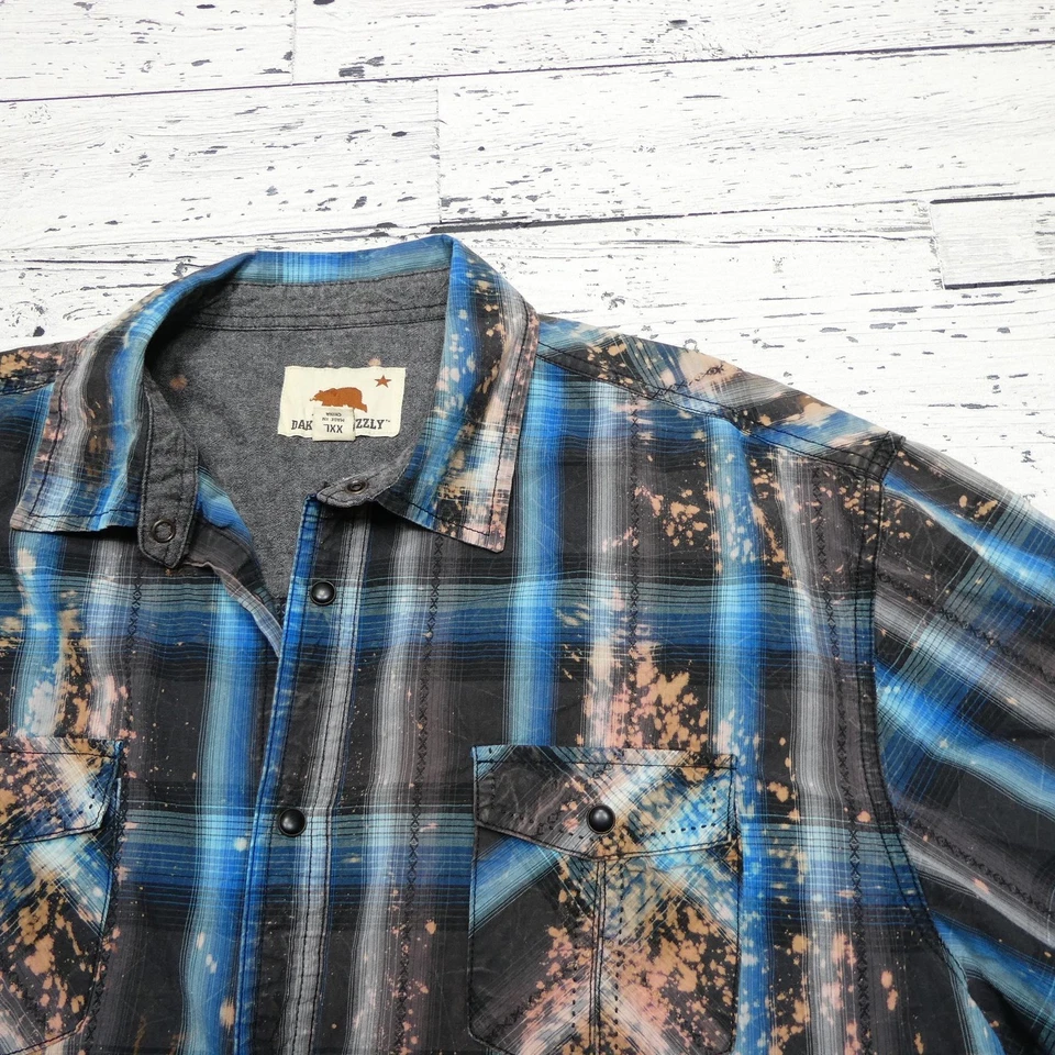 Dakota Grizzly Shirt Mens 2XL Blue Black Plaid Bleach Lake Vibes Flannel Cotton - Image 2 of 4