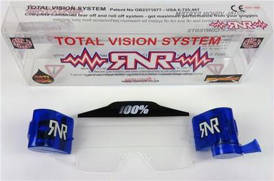 100 % PROZENT TVS TOTAL VISION SYSTEM MOTOCROSSBRILLE RNR BLAU Roll Offs 