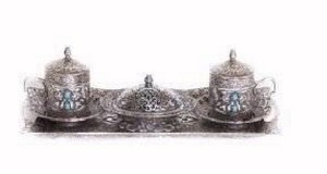 Otantik Home Ottoman Design Traditional Turkish Style Coffee Serving 11-Piece Set with Colored Stone Insets Antique Silver Otantik Home Ottoman Design Traditional Turkish Style Coffee Serving 11-Piece Set with Colored Stone Insets Antique Silver