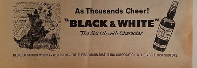 1961 Black & White Scotch whiskey Scottish terrier dogs cheer megaphone ad