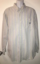 CHAPS RALPH LAUREN Mens Button Front Shirt Blue Striped Sz XL EUC