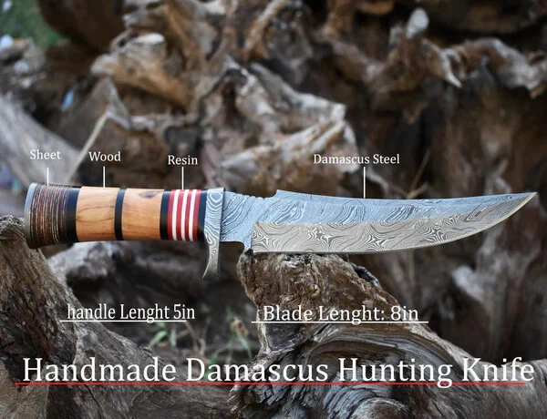 Custom Handmade Hunting Bowie Knife Wood Handle With Leather Sheath