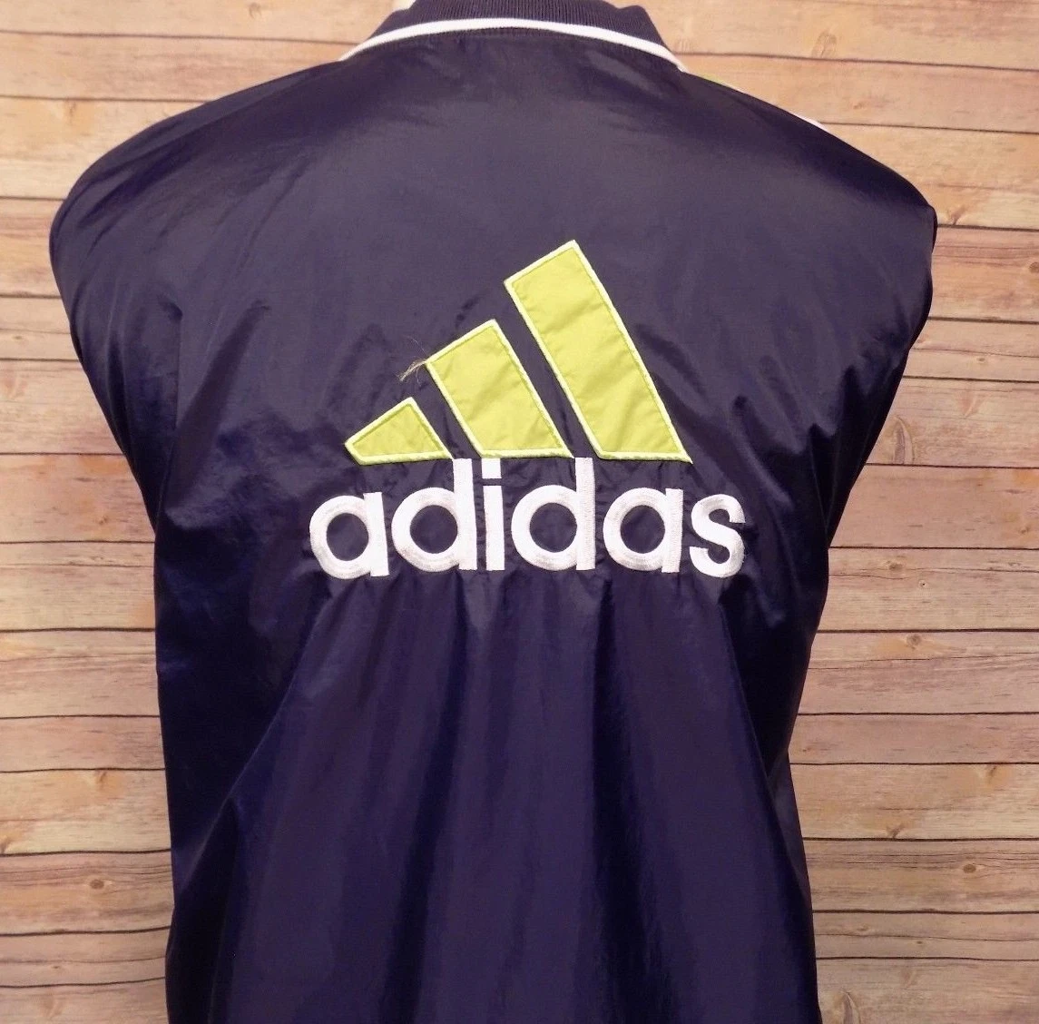 Adidas Men's Windbreaker Jacket L Pullover Navy Blue Nylon Spell Out Large