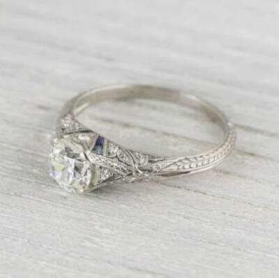 Vintage 1930s Edwardian 2.45 Ct Round Moissanite Engagement Iconic Retro Ring