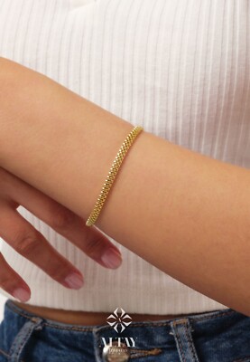 14 Karat Gold Popcorn Armband, 4,5 mm Panzerarmbandkette, geflochtenes Bismark Armband