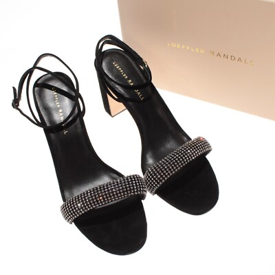 Loeffler Randall NWB Shay Crystal Embellished Block Heel Sandals Size 10 Black