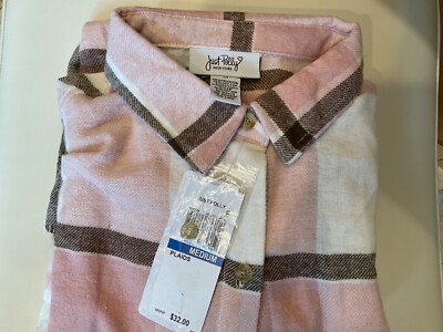 NWT GirlsJust Polly Juniors' Girlfriend Frayed-Hem Plaid Shirt - Ballet Pink M