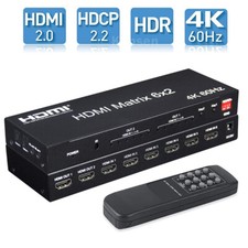 6X2 HDMI 2.0 Matrix Switch Splitter 4K 60Hz HDR HDCP 2.2 Matrix Audio Extractor