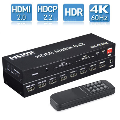 6X2 HDMI 2.0 Matrix Switch Splitter 4K 60Hz HDR HDCP 2.2 Matrix Audio Extractor