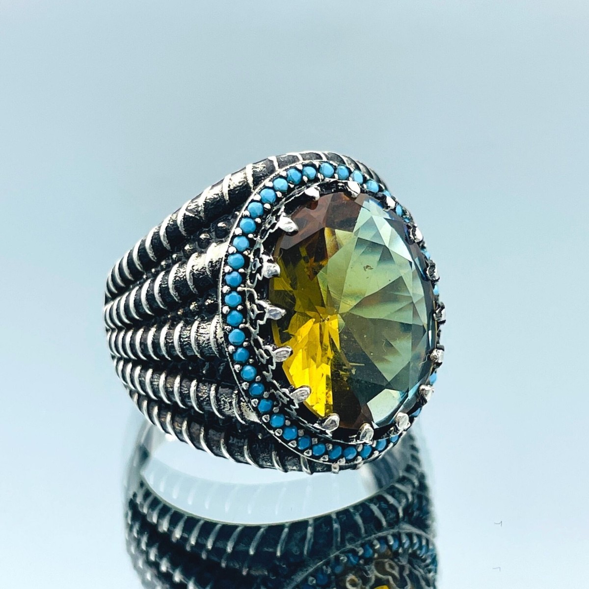 Men's Natural Zultanite Gemstone 925 Sterling Silver Ring Turkish Handmade  Gift