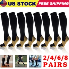Copper Compression Socks 20-30mmHg Graduated Support Mens Womens S-XXL For Sport