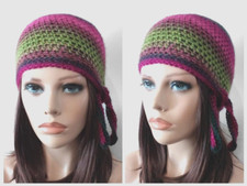 crochet handmade womans skull biker hat beanie chemo hillside park red