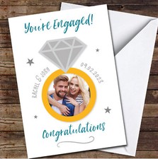 Engagement Diamond Ring Date Names Congratulations Photo Personalised Card