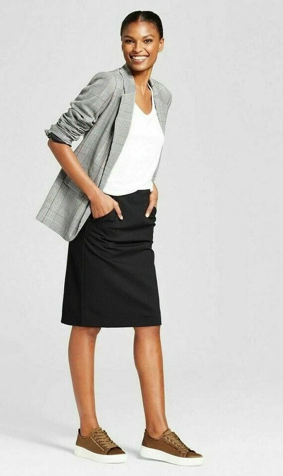 A New Day Skirt Black Straight Pencil Ponte Knit Stretch Skirt