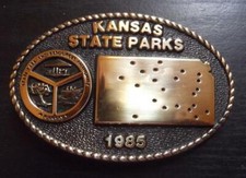 1985 Kansas State Parks Belt Buckle EUC Solid Brass 648 of 1000