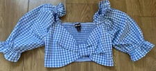 Pink Vanilla Women’s Cropped Blue And White Gingham Check Top Size M/L
