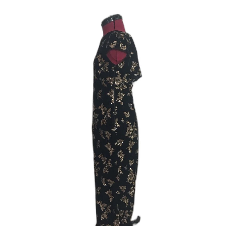 Платье Calvin Klein бархатное с воротником-капотом размер 2 черное бархатное золотистое с цветочными блестками - Изображение 4 из 4