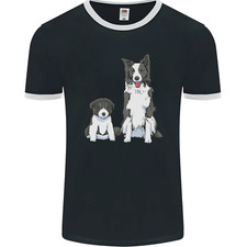 Un T-Shirt Ringer Pour Homme Border Collie Et Chiot FotL