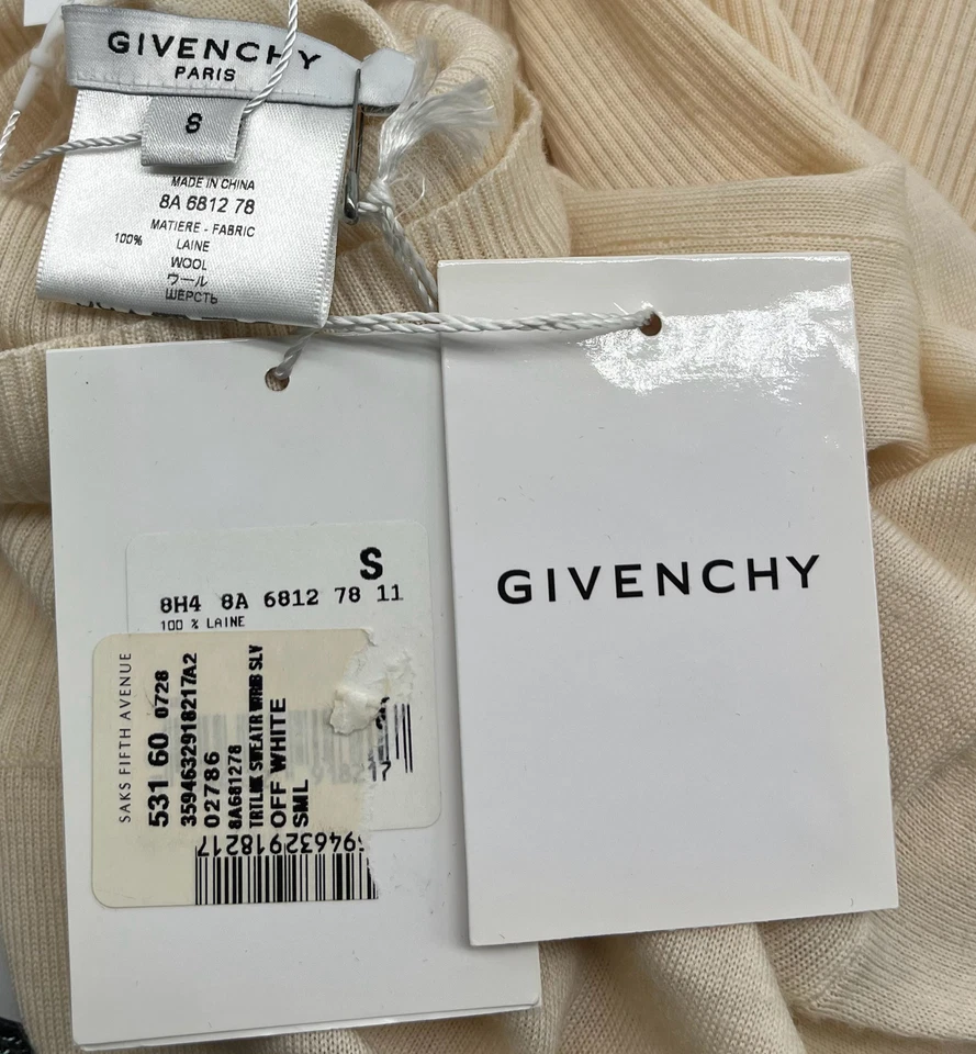 Suéter Givenchy Off-White Acanalado Cuello Alto Talla S Nuevo con Etiquetas Foto 4 de 4