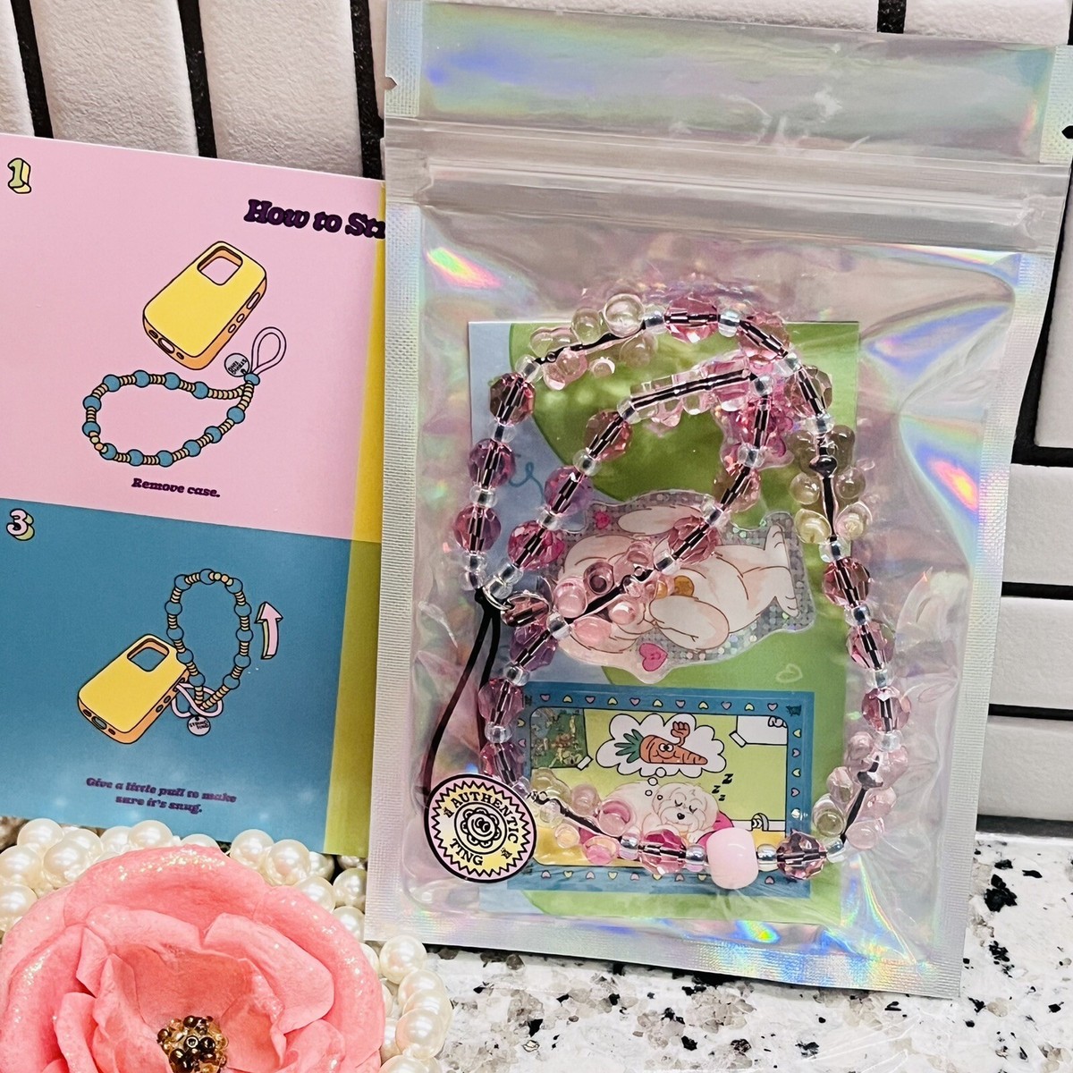 String Ting London Bear-y Rose Drip Crystal Wristlet Phone String Ting London Bear-y Rose Drip Crystal Wristlet Phone