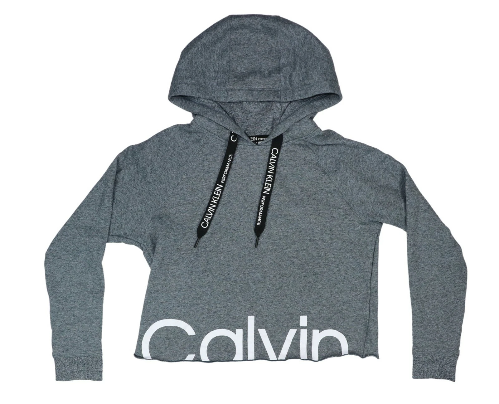 Calvin Klein Performance Cutoff Logo Hem Drawstring Hoodie S NWT Grey Heather