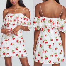 Show Me Your Mumu Dress White Embroibered Mini Cherry Short Lace Ruffle Rita NEW