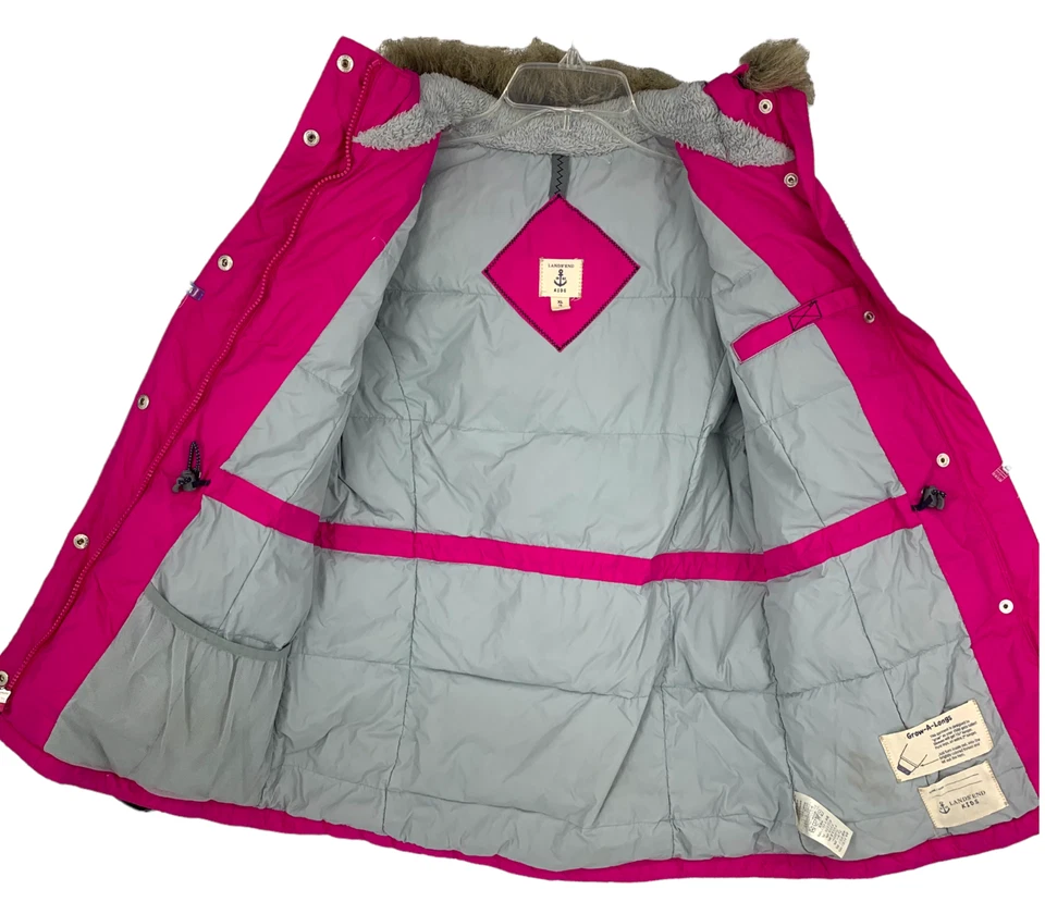 Abrigo Chaqueta con Capucha Lands End Kids Talla XL 16 Rosa Caliente Parka de Plumón Recortada en Piel Foto 4 de 4