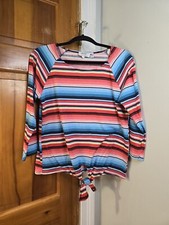Jody California Striped Tie Front Colorful Top Made In USA Sz XL