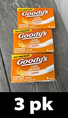 12ct (Three 4-Packs) Goody s Cool Orange Pain Relief Powder Exp 11/26