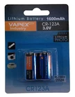 Lithium camera battery 3v CR123A  (2 pack) Industry standard Vapextech (2028)