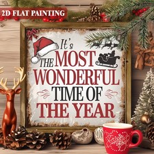 Christmas Wall Art Santa Hat Sleigh Rustic Wood Framed Decor Festive Wooden Sign