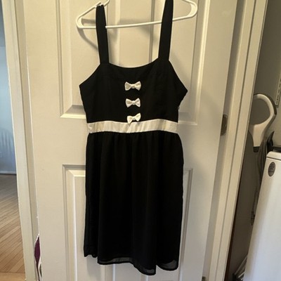 Vero Moda Black White Bow Mini Dress Chiffon Straps Size 40 Knee Length