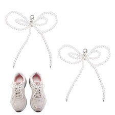 2 Pcs Pearl Bow Shoe Charm Double Bowknot Shoe Decoration, Beige
