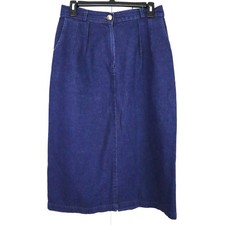 Vintage 90s Willowbend Petite Midi Pleated Denim Skirt w Pockets Size 12 USA