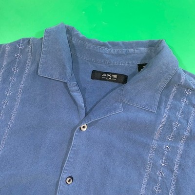 AXIS LA Men's Blue Silk Nautical Anchor Button Up Shirt XL