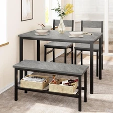 Kitchen Table and 2 Chairs with Storage Bench Dining Table Set for 4 Dining