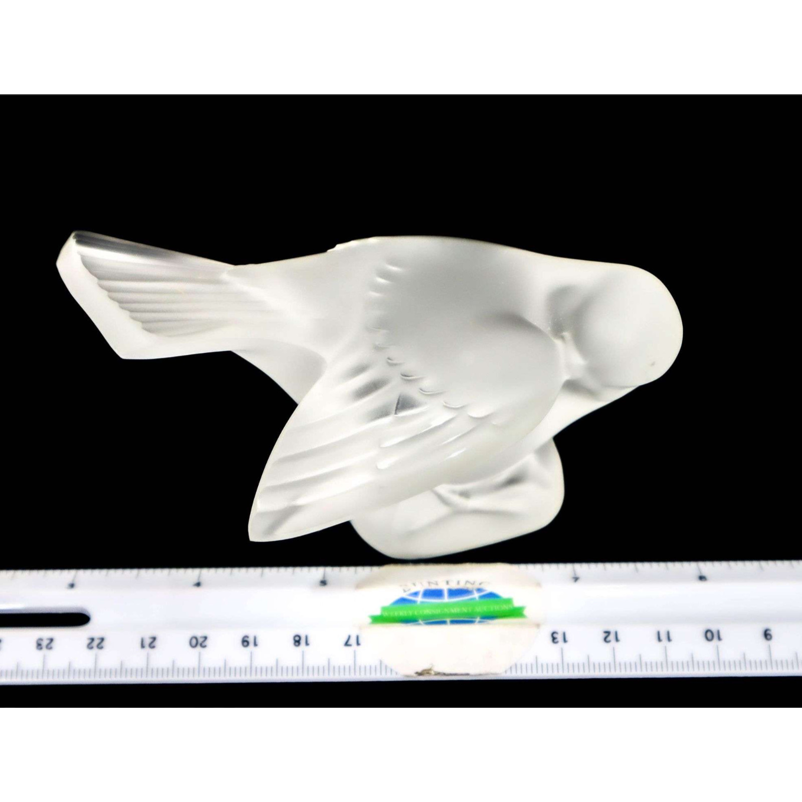 Lalique Crystal France Frosted Sparrow Bird With Head in Wing Glass Figurine