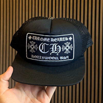 Chrome Hearts Black Mesh Back Adjustable Men s Trucker Hat Logo Cross