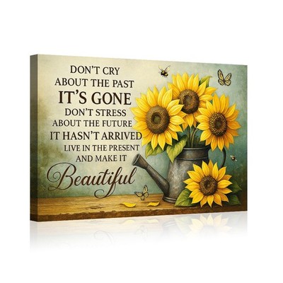 Sunflower Wall Art Canvas Poster Inspirational Quote Live in Present Decor