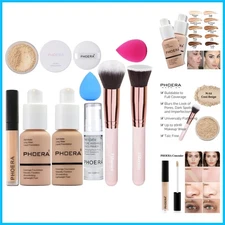 PHOERA Matte Makeup Set: Foundation, Concealer & Powder - Warm Peach & Buff