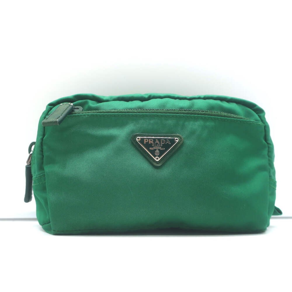 PRADA ミラノ ナイロンポーチ ダークグリーン Prada Tessuto Front-Pocket Cosmetic Bag Emerald Green Nylon Small