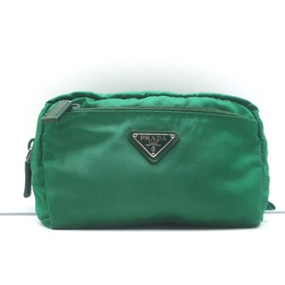 PRADA オリーブグリーン ナイロン化粧ポーチ バッグ Prada Tessuto Front-Pocket Cosmetic Bag Emerald Green Nylon Small