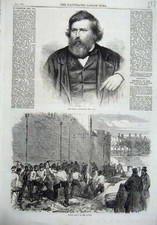 Vecchia stampa antica originale ritratto Creswick 1870 vanga trapano torre castello Sier